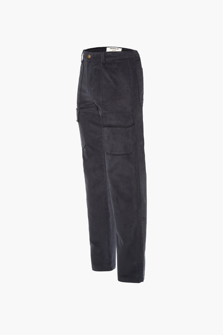 Blauwe cargobroek van CATERPILLAR, met corduroy textuur en zakken op de zijkant.