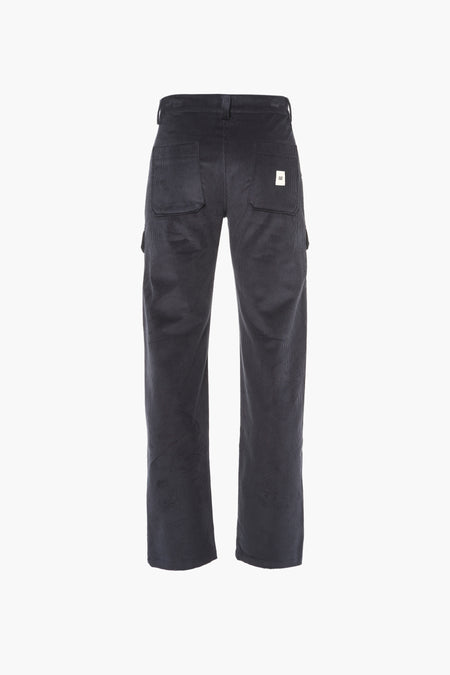 Blauwe corduroy cargobroek van CATERPILLAR, met achterzakken en gereedschapszakken.