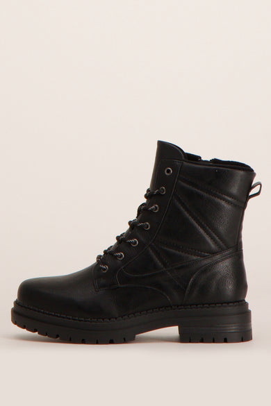 Bottines noirs de ZEB STYLE LAB avec des lacets et une semelle épaisse, en vue latérale.