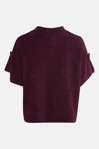 Bordeaux cardigan van Terra di Siena, met korte mouwen en knoopdetails.
