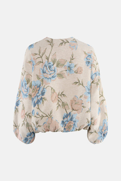 Veste courte multicolore Terra di Siena à imprimé floral et manches ballon, vue arrière.