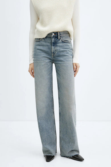 Jeans wide Mid blue denim - Mango