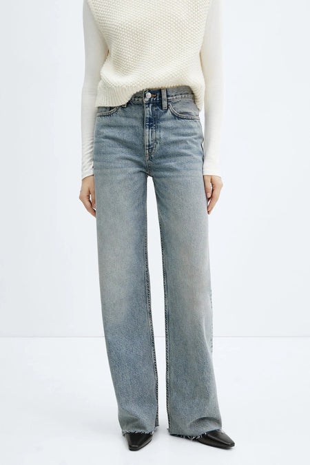 Jeans wide Mid blue denim - Mango