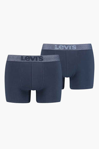 Blauwe boxershorts van Levi's met een grijze elastische tailleband met logo, in een dubbele set.