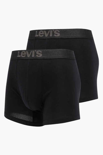 Zwarte boxershorts van Levi's met elastische tailleband voorzien van logo, in close-up.