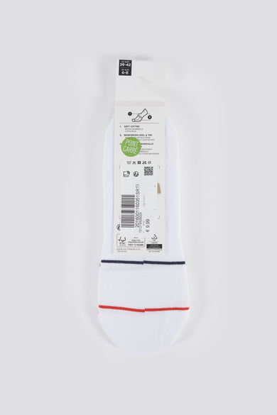 Witte sneakersokken van Levi's® Accessories, met blauwe en rode strepen aan de bovenkant.