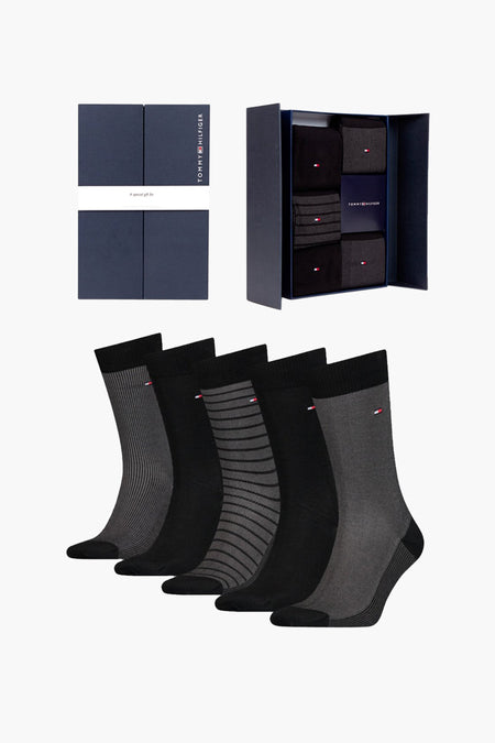 Geschenkset sokken in zwart van Tommy Jeans, met verschillende patronen en een nette geschenkverpakking.