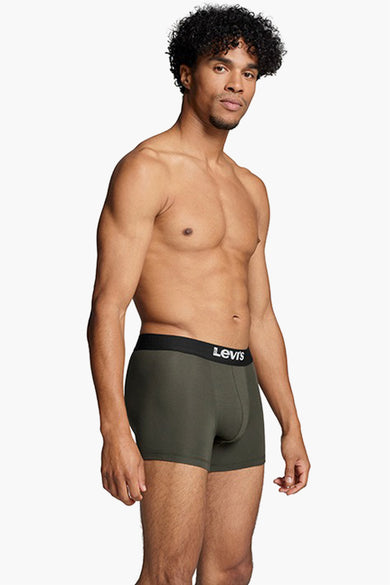 Groene boxershorts van Levi's met een zwarte elastische band en het Levi's logo.