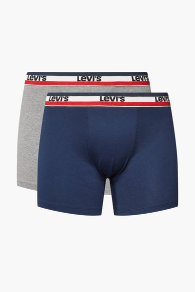 Blauwe boxershort van Levi's met grijze variant, met logoband bovenaan de taille.