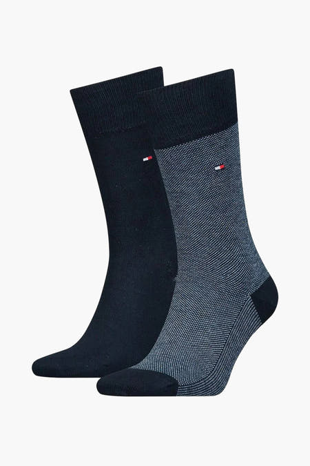 Blauwe sokken van TOMMY JEANS, een effen en een fijn geweven variant met merklogo.
