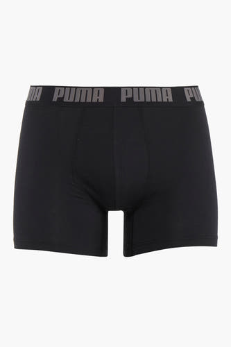 Zwarte boxershorts van PUMA met een grijze elastische tailleband met logo-opdruk.
