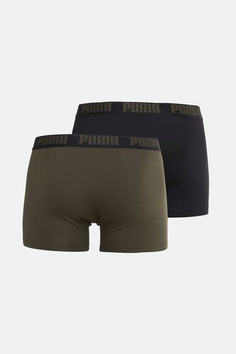 Meerkleurige boxershort van PUMA, met zwarte en olijfgroene kleuren en een elastische tailleband met logo.
