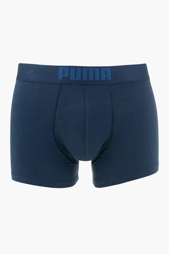 Boxer short bleu de PUMA avec une ceinture élastique et un logo de marque.