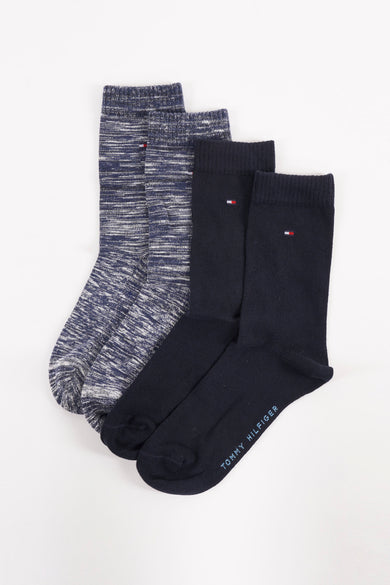 Blauwe sokken van TOMMY JEANS, met marl en solide kleur, klein logo op kuit, gestreept detail aan voet