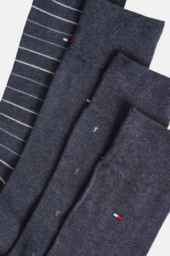 Blauwe sokken van TOMMY JEANS, met strepen en een ingeweven "T" logo.