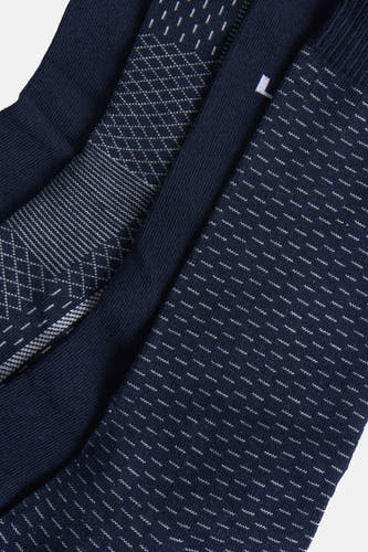 Blauwe sokken van Levi's® Accessories, met diverse ingeweven stippen- en ruitpatronen.
