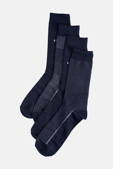 Blauwe sokken van Levi's® Accessories, met diverse subtiele stippen- en ruitpatronen.