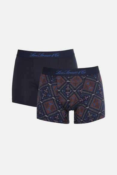 Blauwe boxershorts van Levi's® Accessories, één effen en één met een paisley-achtig patroon.