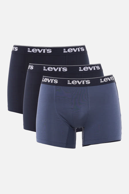 Blauwe boxershort van Levi's met een elastische tailleband met logo, in een set van drie.
