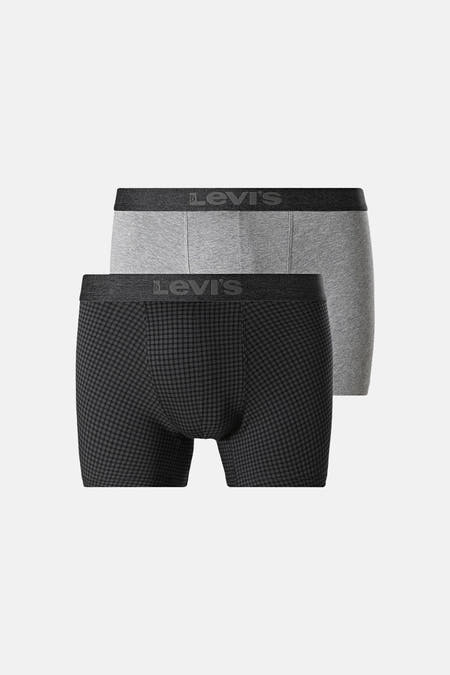 Meerkleurige boxershort van Levi's, met een effen grijze en een zwart houndstooth patroon.