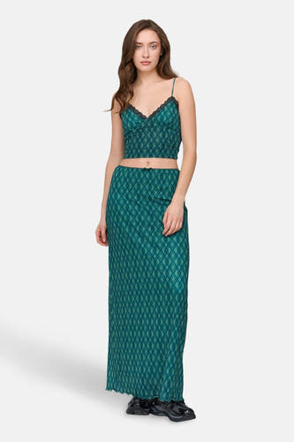 Robe longue verte de 24 Couleurs GmbH, avec un motif à carreaux et une bordure froncée.