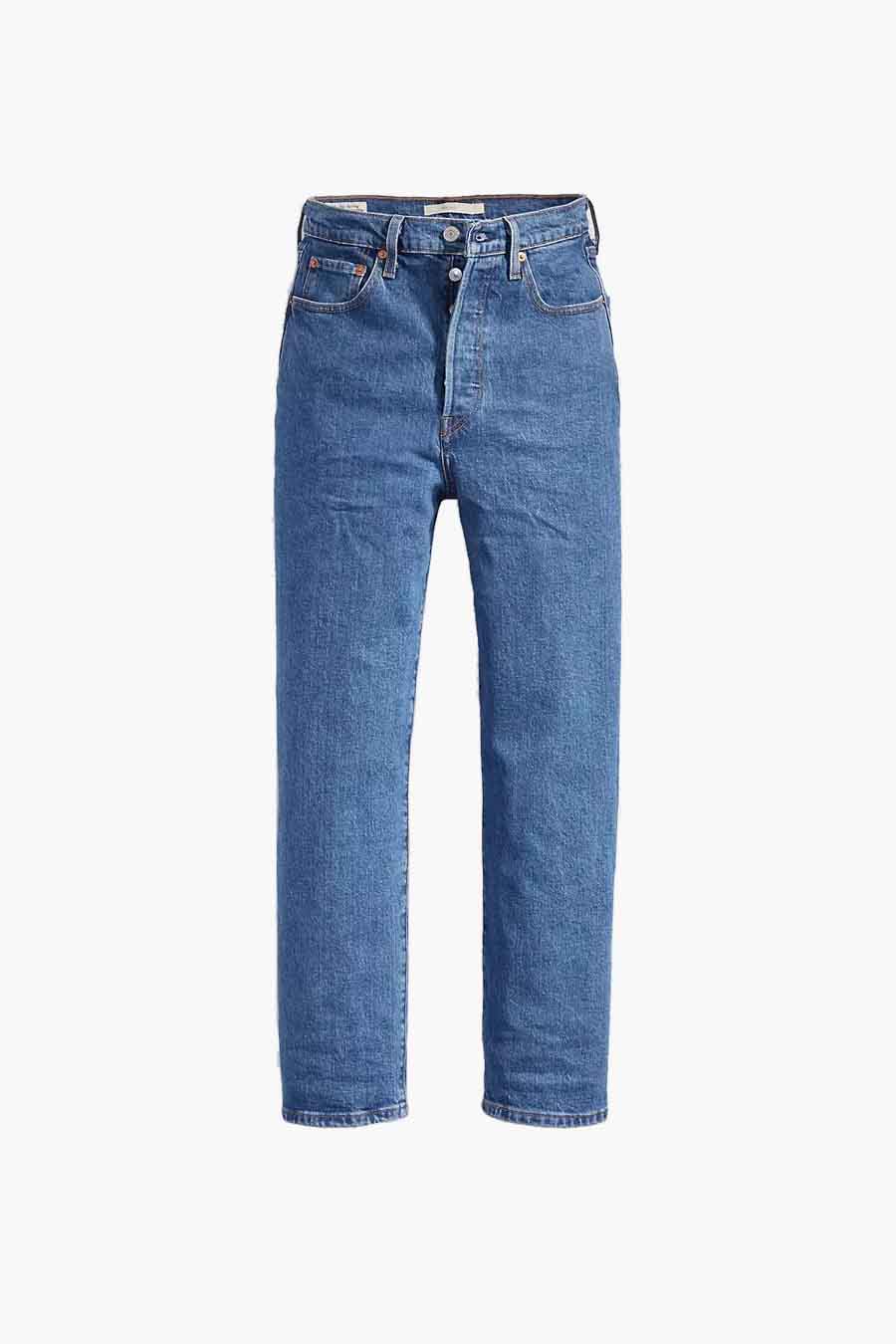 Rechte jeans van blauw denim van Levi's®, met een knoopsluiting en klassieke zakken.