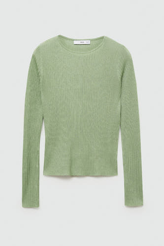 Groene trui met ronde hals van MANGO, met ribgebreide textuur en lange mouwen.
