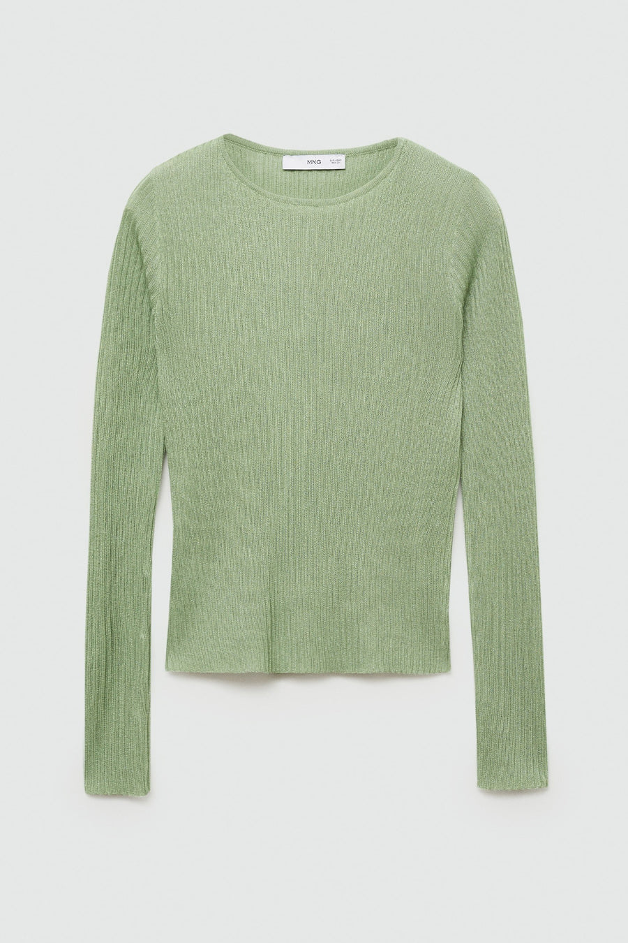 Groene trui met ronde hals van MANGO, met ribgebreide textuur en lange mouwen.
