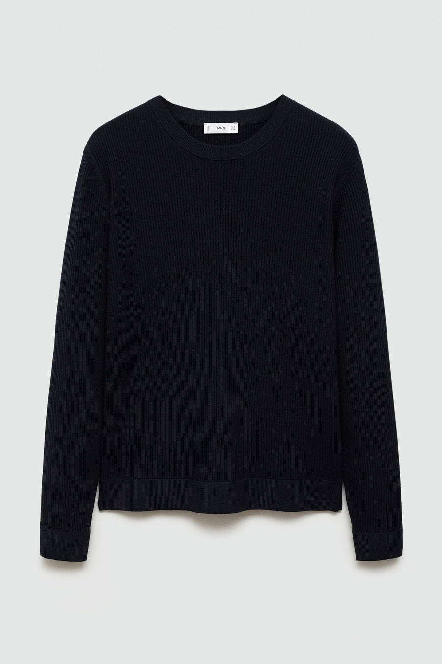 T-shirt bleu avec col rond de MANGO, en maille côtelée avec longues manches.