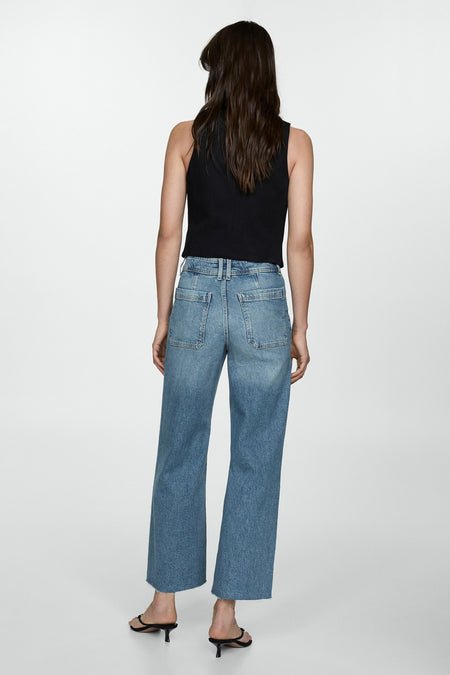 Jeans wide Mid blue denim - Mango