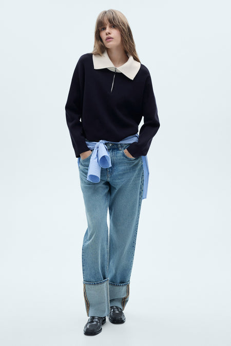 Pull met rolkraag - blauw