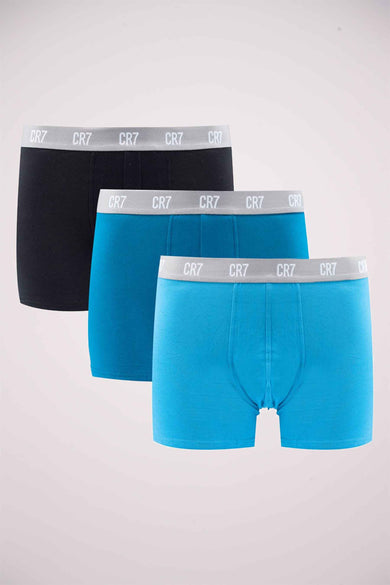Multicolor boxers van CR7 Cristiano Ronaldo, zwart en blauw met grijze tailleband met herhaald CR7-logo, front view