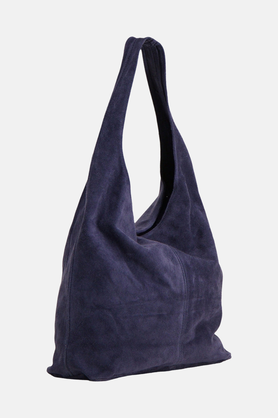 Donkerblauwe suède-achtige schoudertas van Access® met een zacht, slouchy ontwerp en een enkele schouderband.