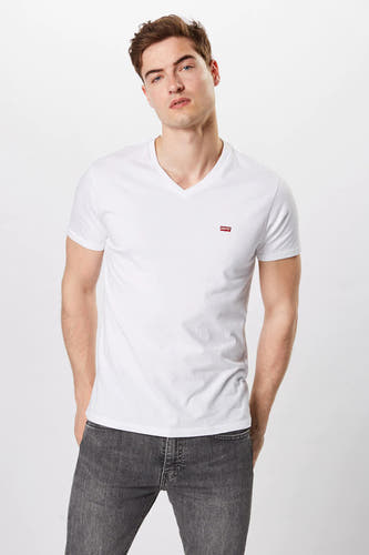 Wit V-hals T-shirt van Levi's, met een klein rood logo op de borst.