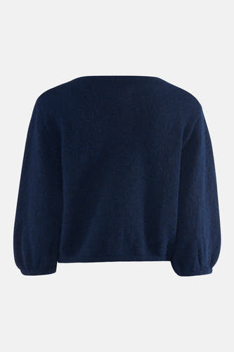 Donkerblauwe gilet van Terra di Siena, achterzijde met gebreide textuur en opgeblazen mouwen, casual look