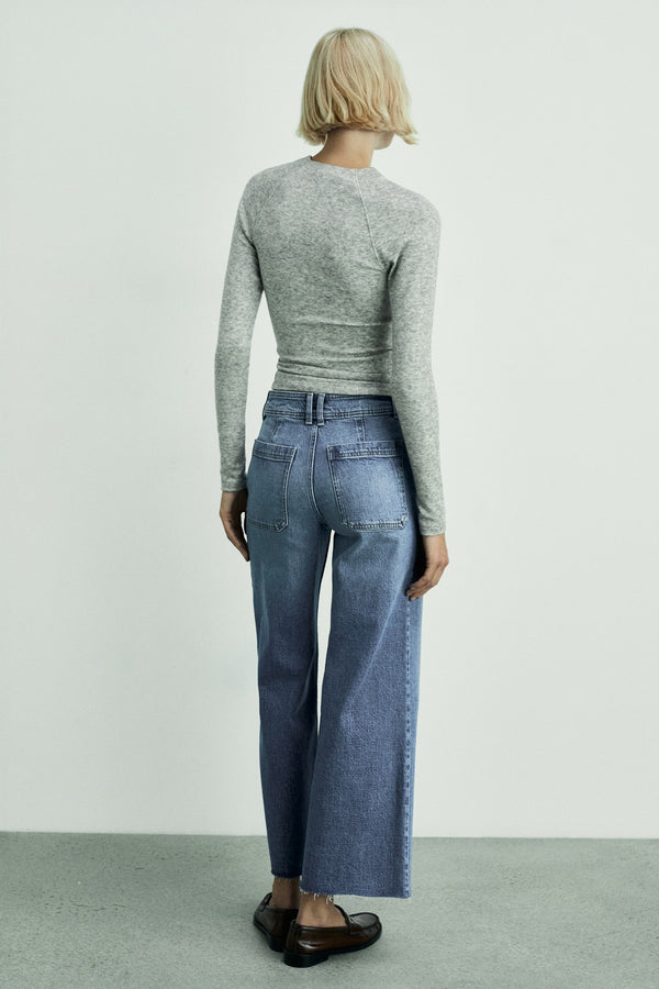 Jeans wide Dark blue denim - Mango