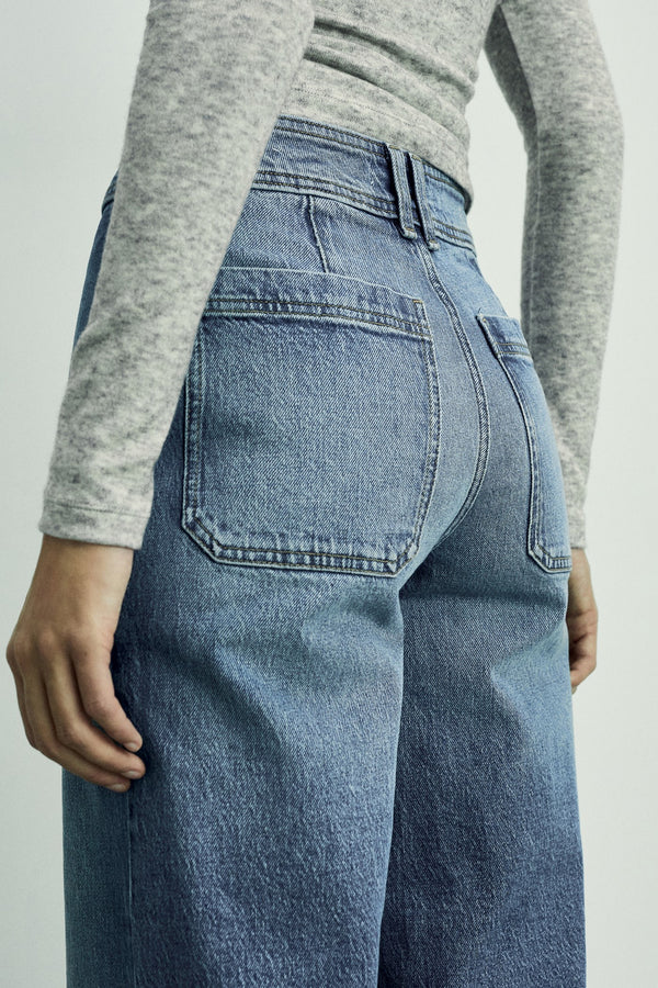 Jeans wide Dark blue denim - Mango