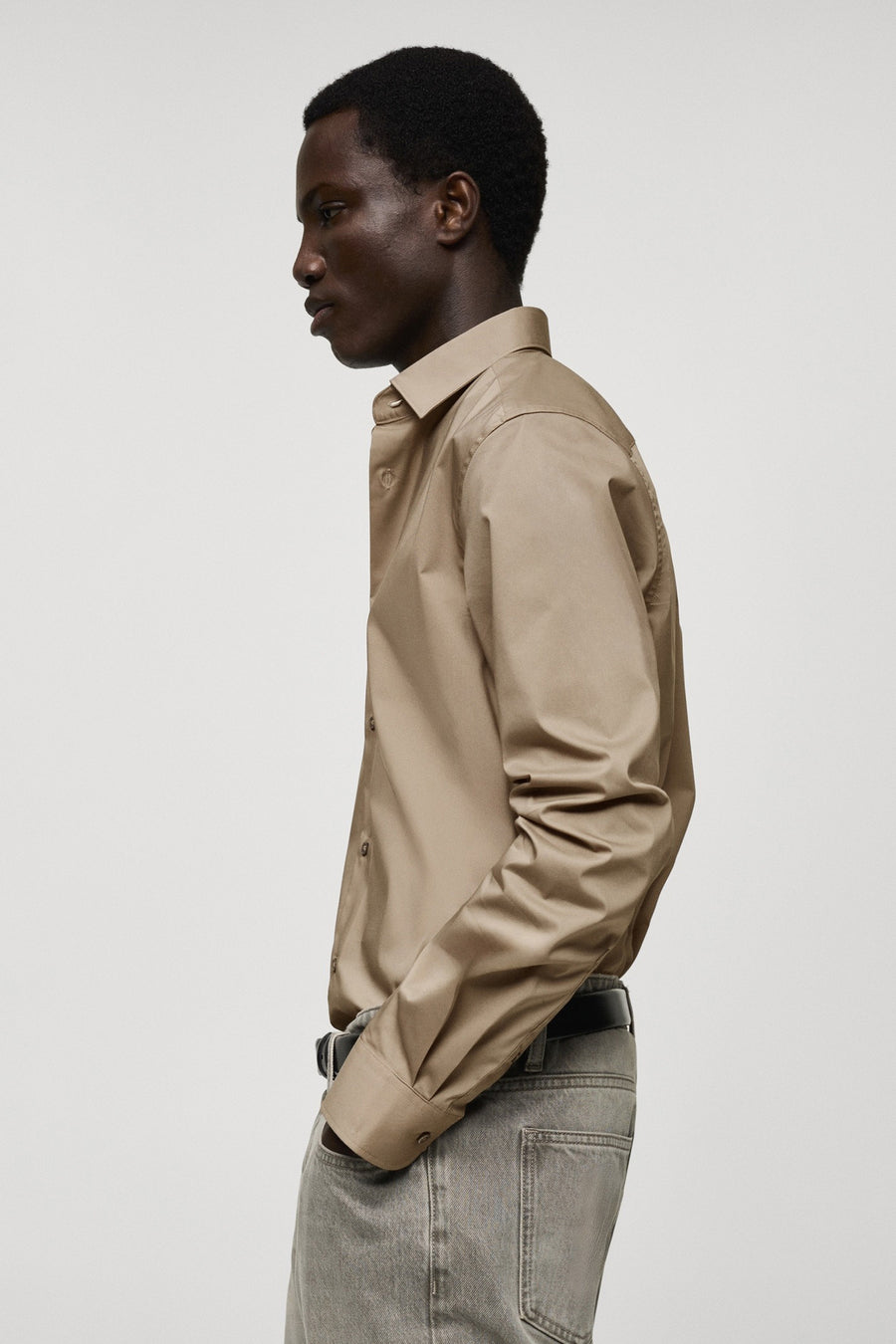 Chemise à manches longues - Beige - MANGO
