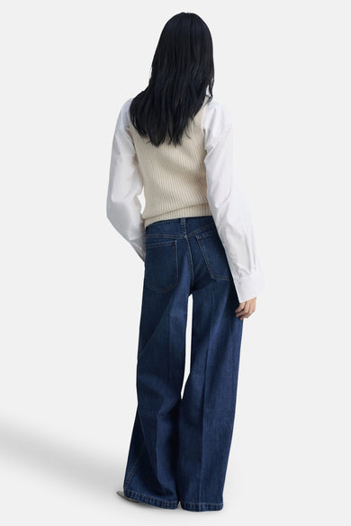 Jeans wide Dark blue denim - Mango