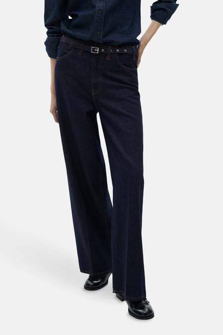 Jeans wide Dark blue denim - Mango