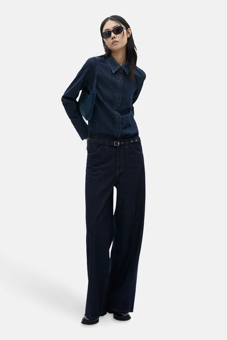 Jeans wide Dark blue denim - Mango