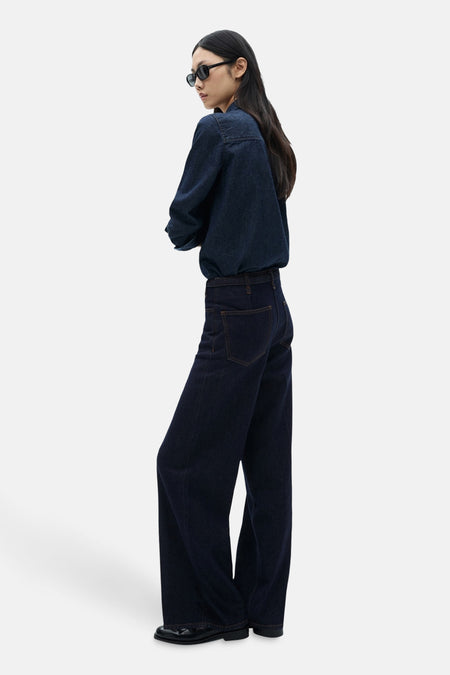 Jeans wide Dark blue denim - Mango
