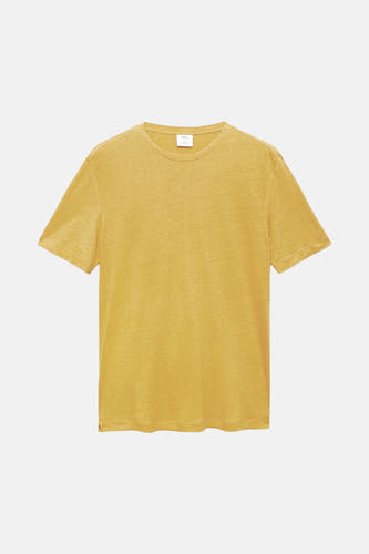 T-shirt jaune à manches courtes de MANGO, texture lisse et col rond.