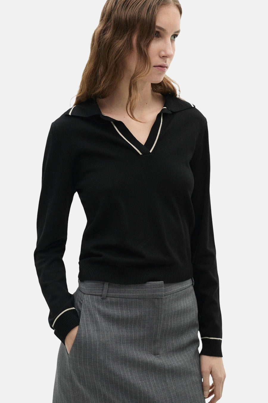 Pull à col en V - Noir