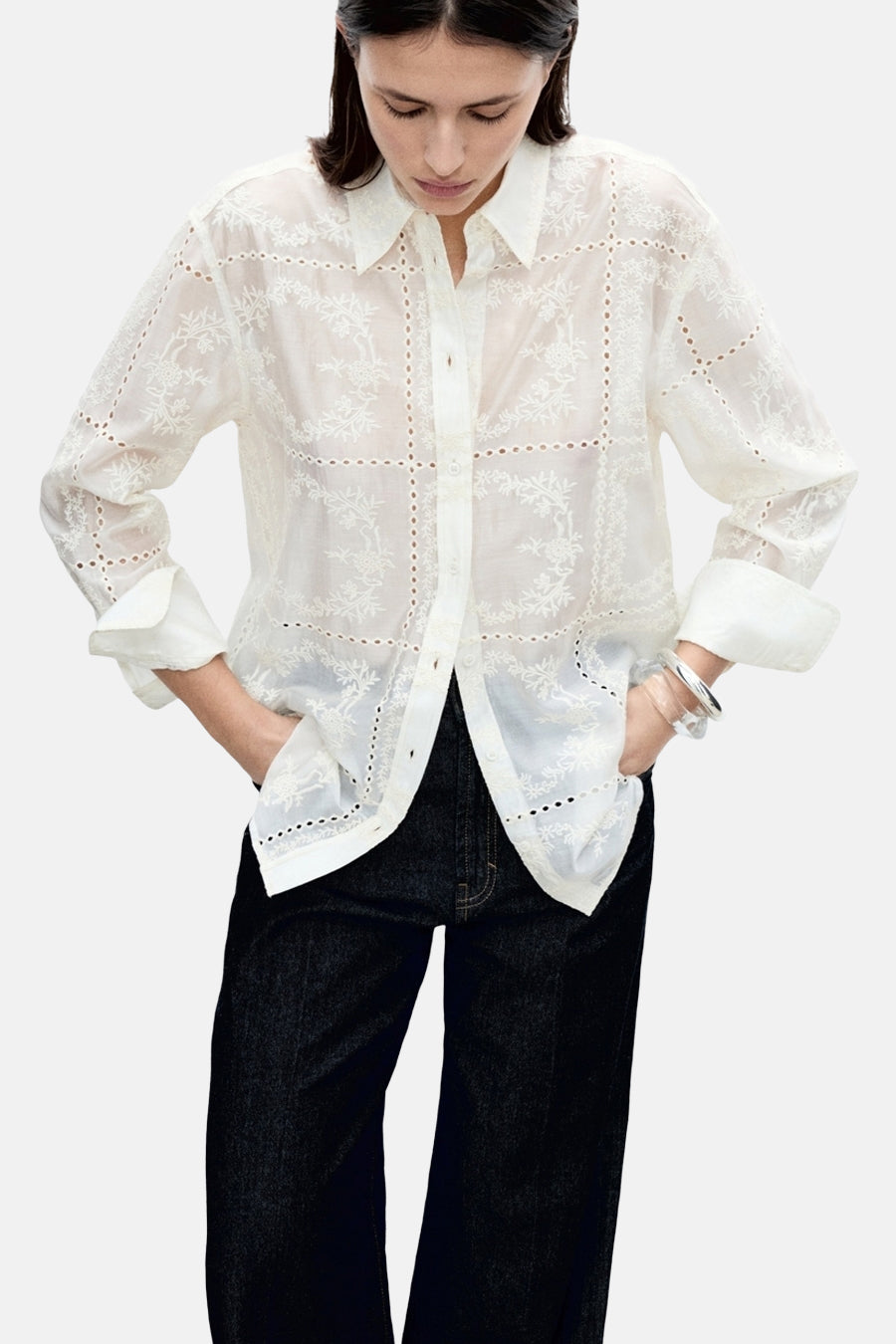 Hemd met lange mouwen - ecru - MANGO