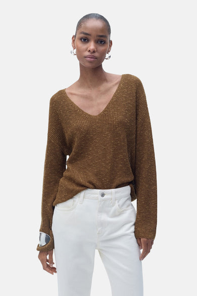 Pull col V Brun - Mango