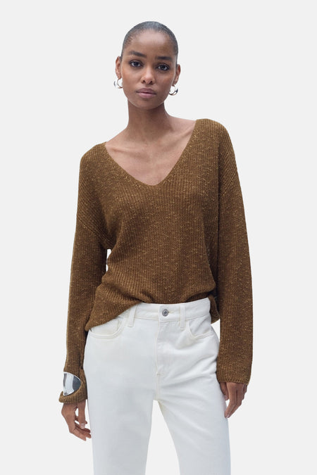 Pull col V Brun - Mango