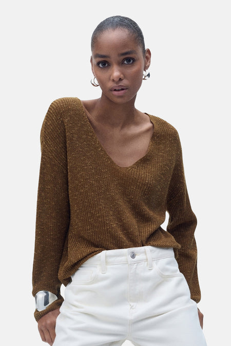 Pull col V Brun - Mango