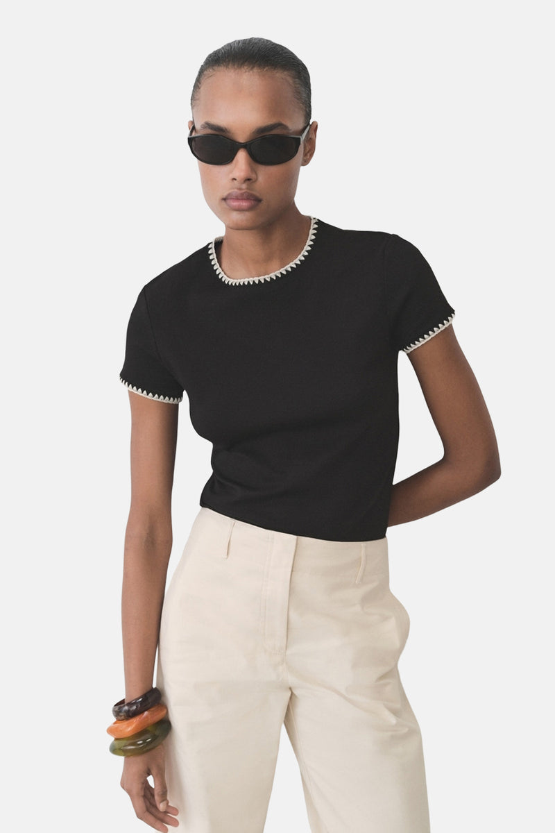 Top uni manche courte Noir - Mango