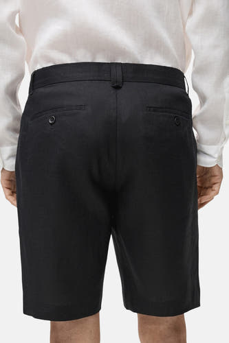 Zwarte short van MANGO, gezien van achteren met knoopzakken en een lichte stof.